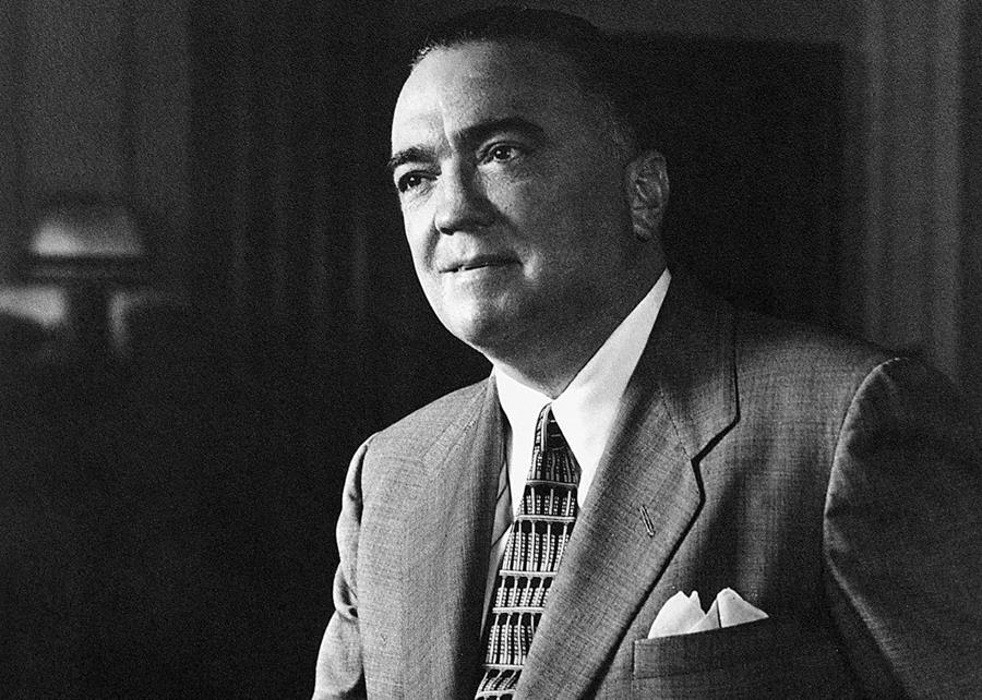 This photo of J. Edgar Hoover was taken by an employee of the FBI. It is in the public domain.