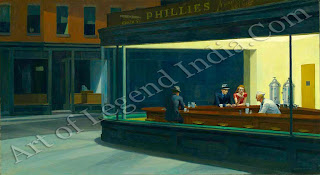 Hopper's most famous painting was 'suggested by a restraint t on Greenwich Avenue where two streets meet'. Although he hated discussing his work, Hopper was a little more forthcoming than usual about this picture: Nighthawks seems to be the way I think of a night street. I didn't see it as particularly lonely. I simplified the scene a great deal and made the restaurant bigger. Unconsciously, perhaps, I was painting the loneliness of a large city.'
