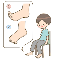 足首の冷え対策に、足のグーパー体操を行う人のイラスト。詳細は後述。