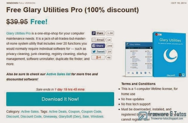 Offre promotionnelle : Glary Utilities Pro 5.10 gratuit !