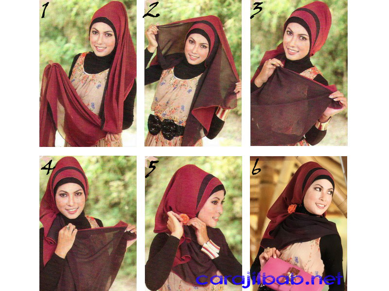 cara memakai jilbab pashmina wave
