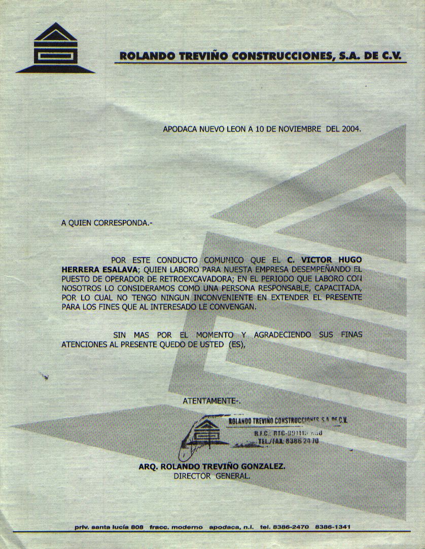Carta De Recomendacion Operador De Trailer - j Carta De
