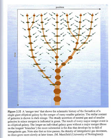 The merger process continues from gas clouds to merger of galaxies  (Source: "An Introduction to Galaxies and Cosmology")