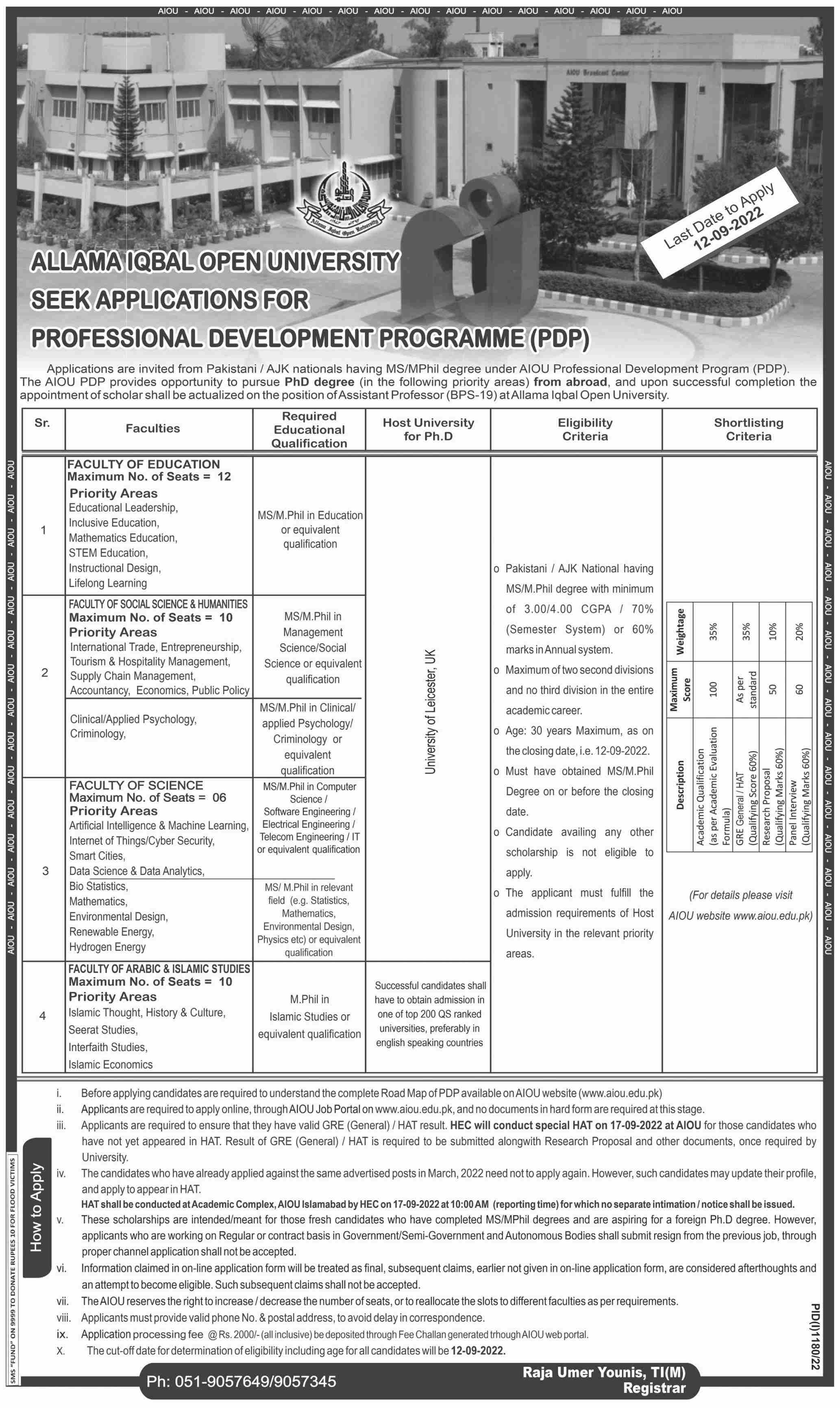 Faculty Positions at Allama Iqbal Open University