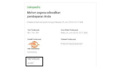 Kode Pembayaran Kantorpos dari Tokopedia