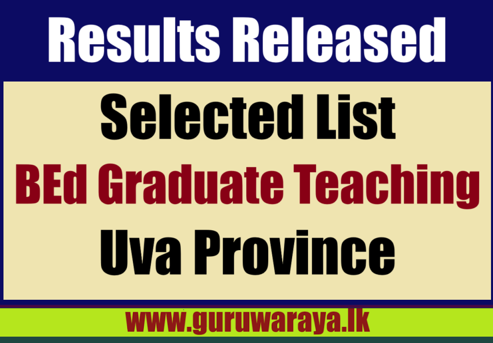 Appointment List - BEd Graduate Teaching (Uva Province)