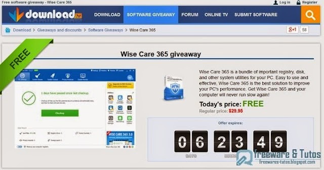 Offre promotionnelle : Wise Care 365 Pro gratuit (pendant 6 jours) !