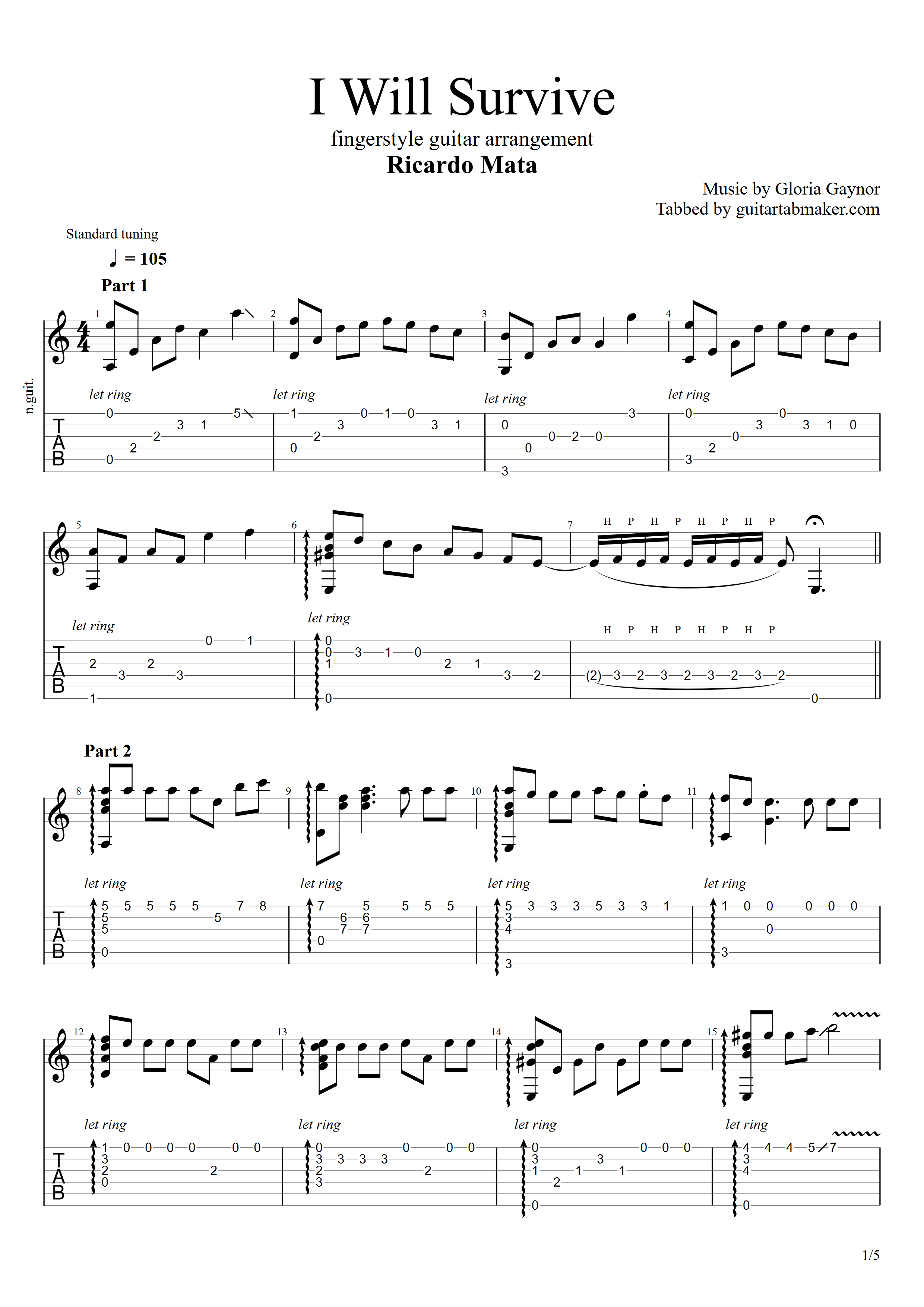 I Will Survive fingerstyle TAB