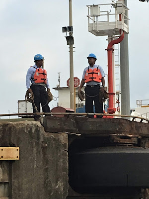 Preparing to throw Monkey Fist lines Panama Canal