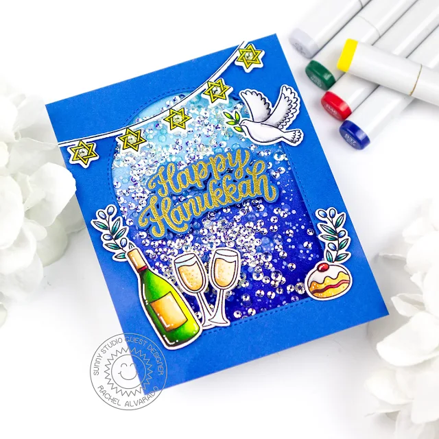 Sunny Studio Stamps: Love & Light Hanukkah Shaker Card by Rachel Alvarado (featuring Stitched Arch Dies)