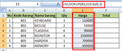 contoh vlookup excel 2007