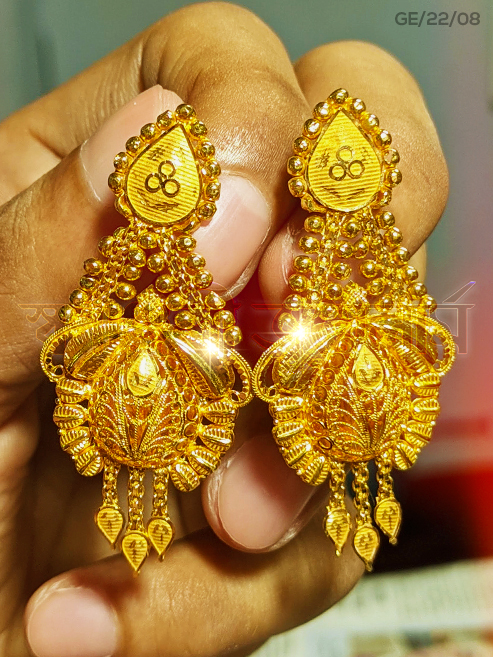 ৬ আনা কানের দুল ২২ ক্যারেট দেখুন (Latest 6 Ana/Gram Gold Earring) 18/21/22/24 Karat KDM Price in BD Buy Online