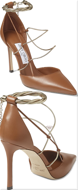 ♦Jimmy Choo tan nappa Olesia pumps with gold chains #jimmychoo #shoes #brown #brilliantluxury