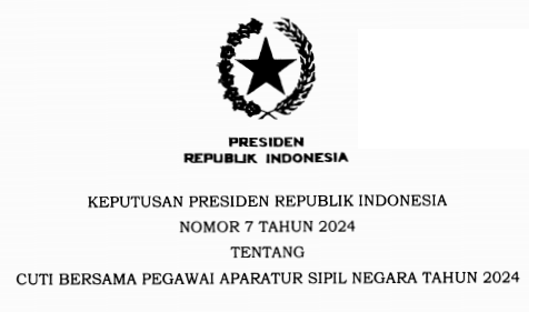 Keppres Nomor 7 Tahun 2024 Tentang Cuti Bersama Pegawai ASN Tahun 2024-2025