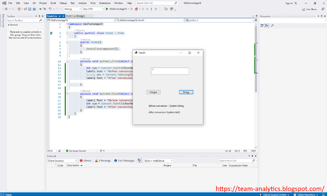 Write a program that demonstrates the use of primitive data types in C#. The   program should also support the type conversion of :  ● Integer to String  ● String to Integer