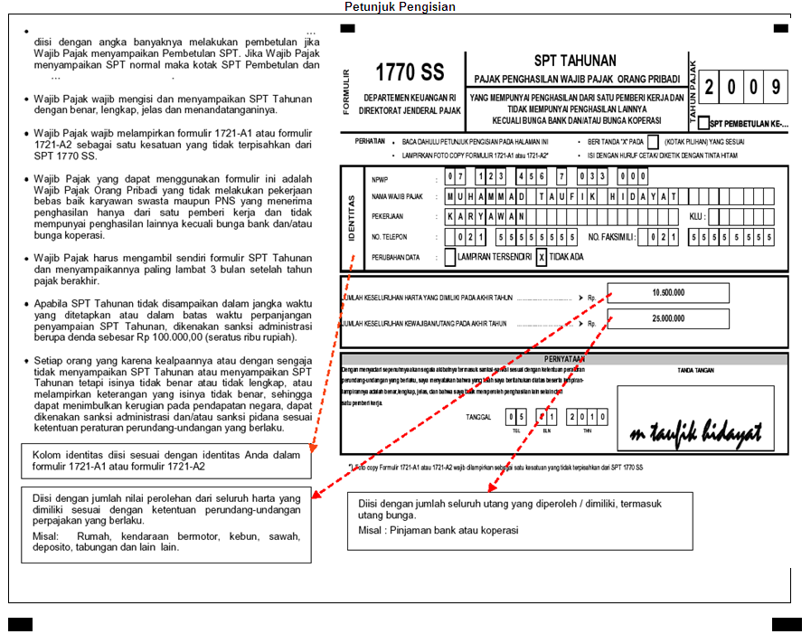 Contoh Pengisian SPT Tahunan PPh Orang Pribadi Tahun Pajak 