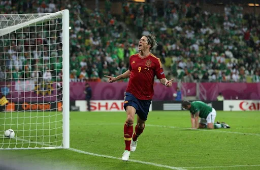 Spain striker Fernando Torres celebrates after scoring his second goal against Republic of Ireland