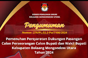 Resmi, KPU Bolmut Umumkan Syarat Dukungan Paslon Perseorangan Bupati dan Wakil Bupati 2024
