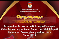 Resmi, KPU Bolmut Umumkan Syarat Dukungan Paslon Perseorangan Bupati dan Wakil Bupati 2024