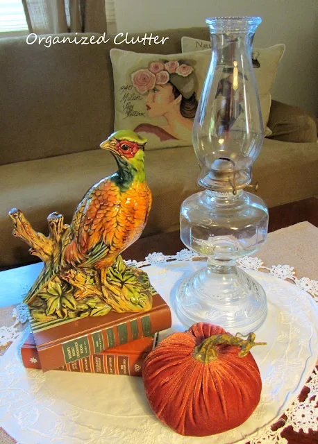 Vintage Enesco Pheasant Figurine, Velvet Pumpkin, Vintage Oil Lamp