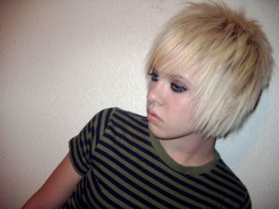 blond emo hairstyle. hair. short londe emo