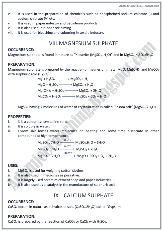 XII Chemistry Notes - S Block Elements