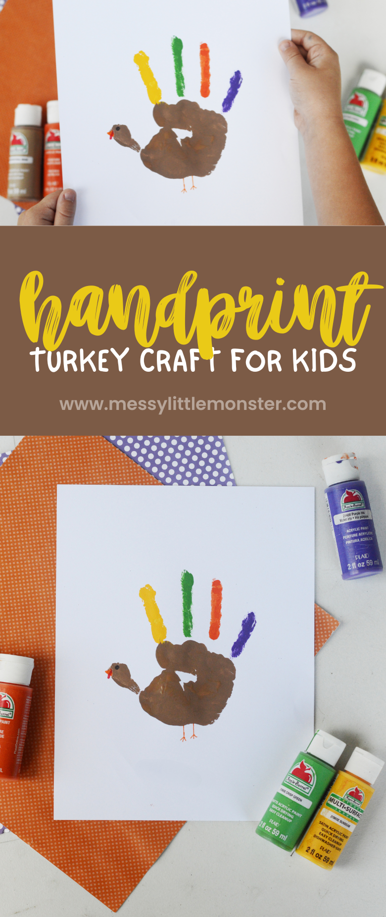 Hand turkey craft for toddlers and preschoolers.