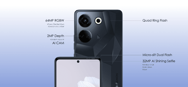 The other difference lies in its camera configuration TECNO CAMON 20 Pro 4G launched in PH: Premium 64MP f/1.7 RGBW sensor, MTK Helio G99 chip, PHP 9,999 price tag!