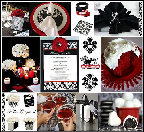 red black and white themed wedding