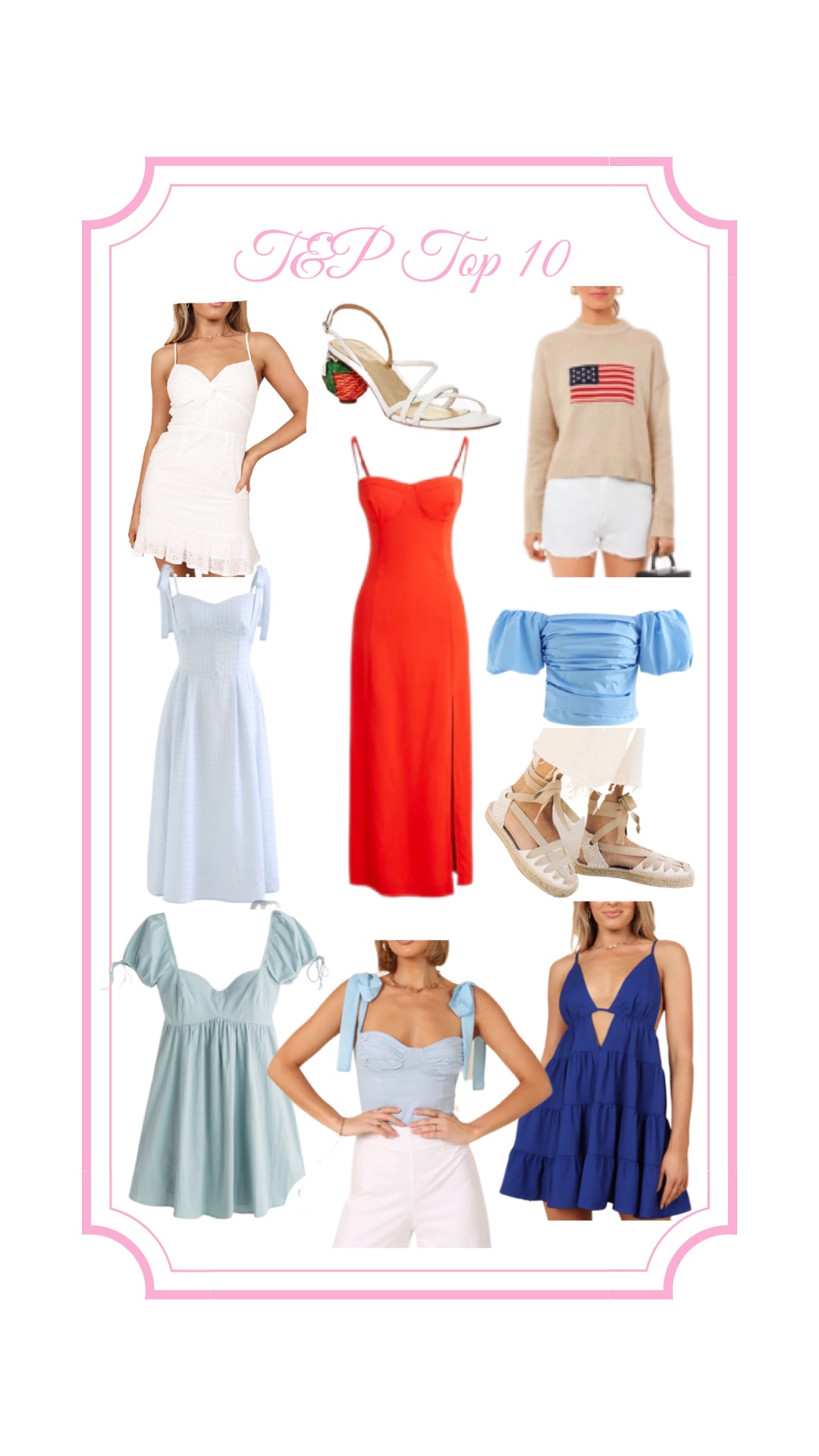 T&P's Top 10 of the Week | No. 14 | Red, White and Blue, 4th of July Outfit Inspiration, 4th, white dress, american flag sweater, espadrilles, corset