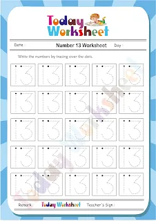 Maths : Number 13 Tracing Worksheets
