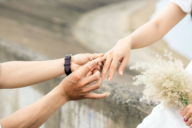 Close up shot of a wedding proposal.