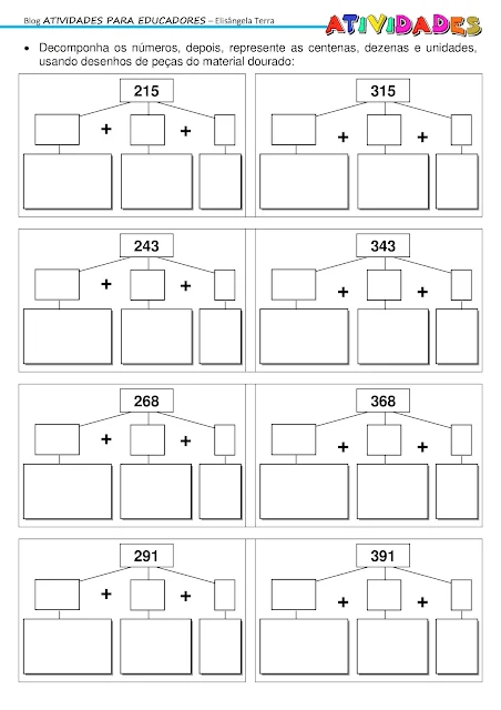 Atividade de decomposição com números e material dourado