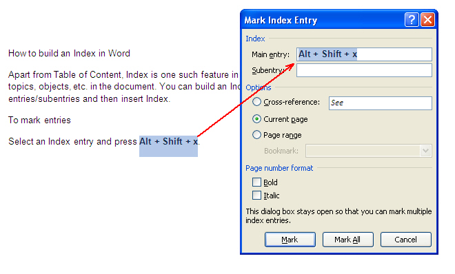  Microsoft Word Reference Button Mark Entry With Shortcut Key