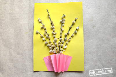 Easter craft of pussy willow DIY for kids. Детская пасхальная поделка букет вербы своими руками.