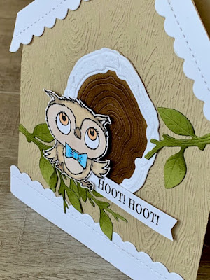 Birdhouse card with adorable owls