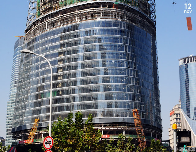 Photo of exterior glass cladding on the lower floors of the Shanghai Tower