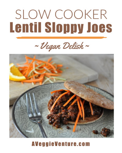 Slow Cooker Vegetarian Lentil Sloppy Joes, more easy meal prep ♥ A Veggie Venture, just sloppy joes made with lentils instead of hamburger, full of spices and flavor. Weight Watchers Friendly. Vegan.
