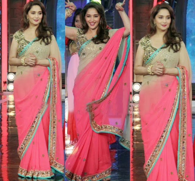 Madhuri Dixit in Pink And Cream Dual Color Saree