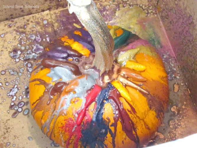 pumpkin with melted crayons