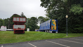 the carnival rides were delivered to the grounds of the Feast of Sto Rocco's for set up