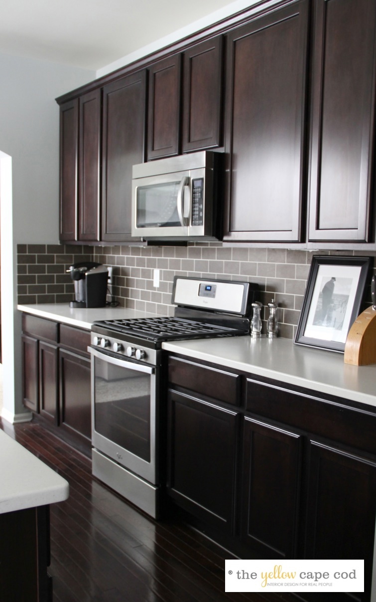 The Yellow Cape Cod: Dark Tile, Light Grout Kitchen Backsplash