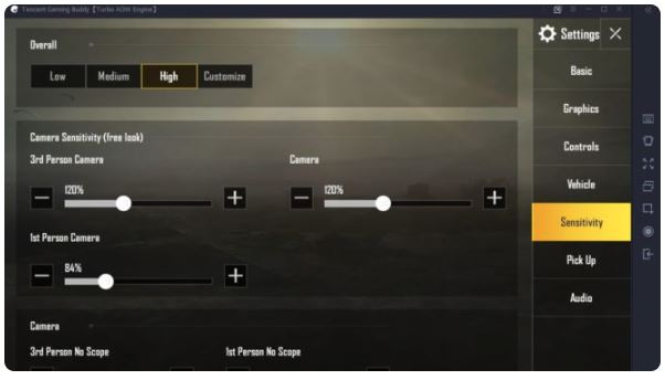 Sensitivity settings