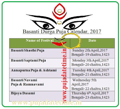 2017 Basanti Durga Puja Time Table & Calendar