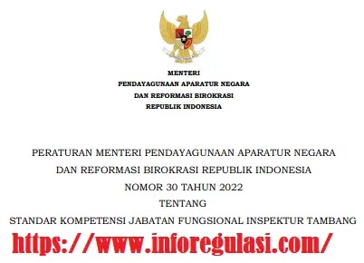 Permenpan Nomor 30 Tahun 2022 Tentang Standar Kompetensi Jabatan Fungsional Inspektur Tambang