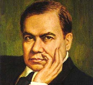 El poeta Rubén Darío, rostro, la cabeza sostenida en la mano, mirada de frente, pintura