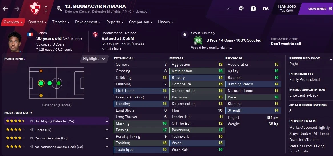 Boubacar Kamara: Attributes in 2030 season