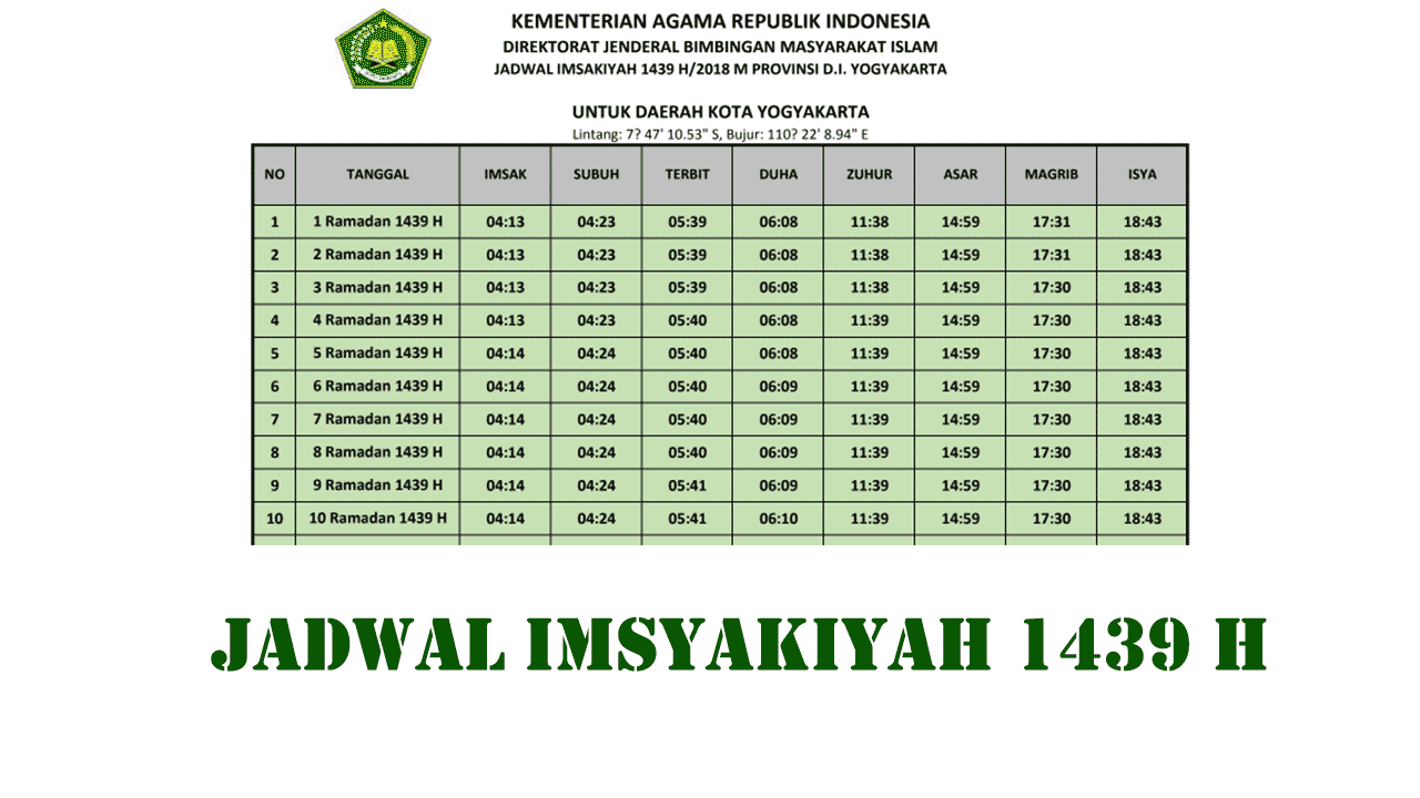 Jadwal Imsyakiyah 1439 H