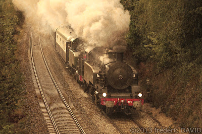 train vapeur double traction campagne circulation vintage locomotive 141 TB 407 AJECTA Seine-et-Marne