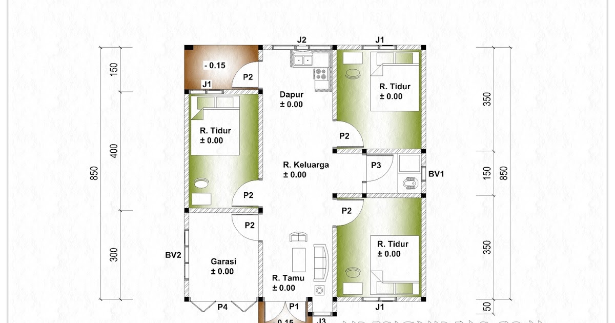 Denah Rumah Tinggal Ukuran  8 m x 8 5 m Home Design and Ideas